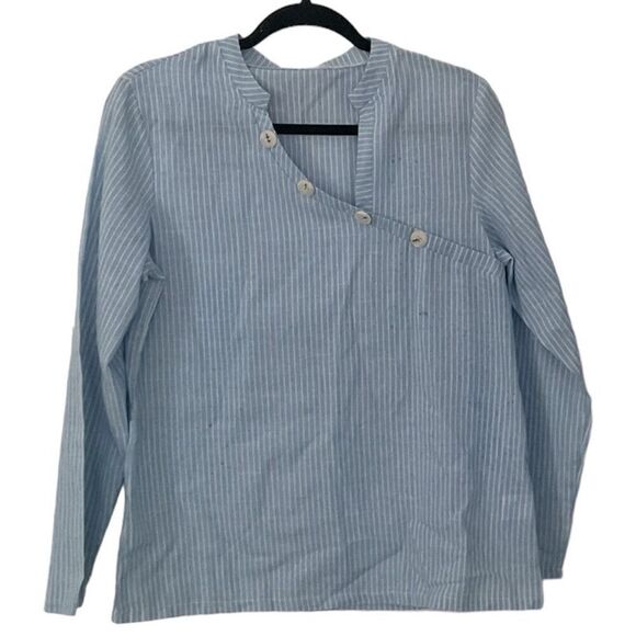 Light Blue and White Pinstripe Blouse M-L NWOT - Picture 1 of 3